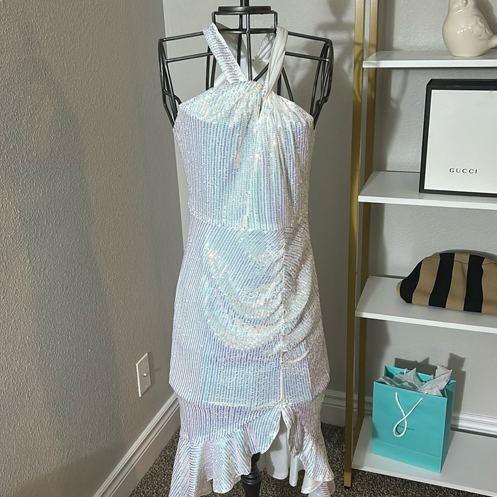 White sparkle Halter top white sequin dress sz medium new with tags